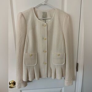 Anthropologie Elevenses Francie Ivory Wool Peplum Textured Coat Pearl 14 NWT